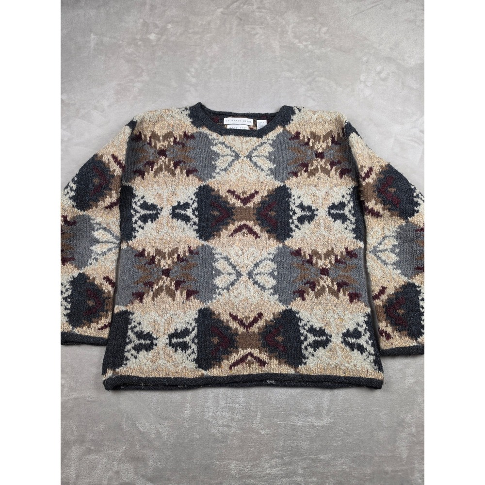 Vintage Geoffrey Beene Sweater Mens M Multicolor Hand Knit Wool Blend Geometric